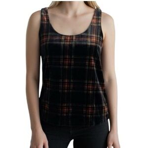 NWT!! J.Crew Black,Orange,Wine Tartan Plaid Velvety Tank Top. SIZE: 10 women’s